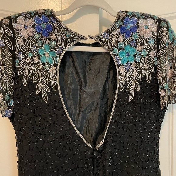 Vintage Tan Chho 100% silk beaded and sequins midi dress size large - Picture 10 of 10